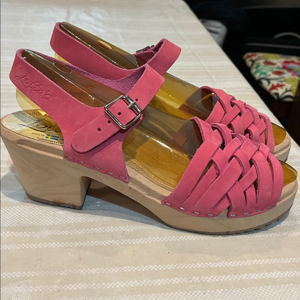 Lotta From Stockholm Pink Leather and Wood Sandals size 40 (9 US)